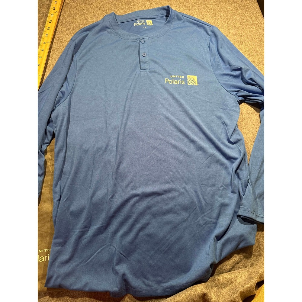 United Polaris Business Class Pajamas Set Mens L/XL Blue Henley Tan Pants Pouch - Picture 3 of 6